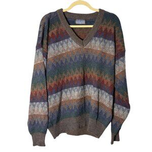 Jantzen Classics Multicolor Geometric Pattern V-Neck Sweater Grandpa Size  L